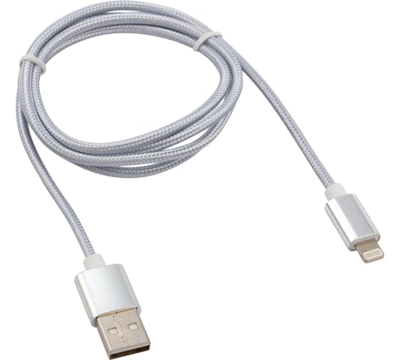 Кабель USB - Lightning REXANT 1 м, для iPhone серебристая нейлоновая оплетка 18-7051