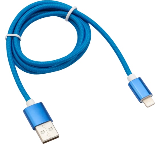Кабель USB - Lightning REXANT 1 м, для iPhone синяя нейлоновая оплетка 18-7052