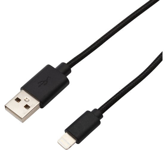 Кабель USB - Lightning REXANT 1 м, для iPhone черная нейлоновая оплетка 18-7055 1