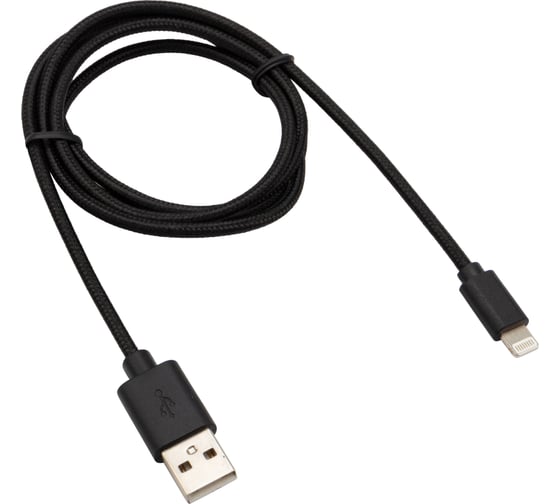 Кабель USB - Lightning REXANT 1 м, для iPhone черная нейлоновая оплетка 18-7055