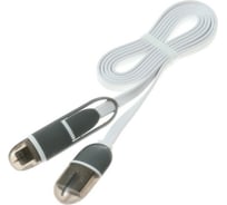 Кабель 2 в 1 LUAZON microUSB/Lightning - USB, 1 А, 0,9 м, плоский, белый 4283686