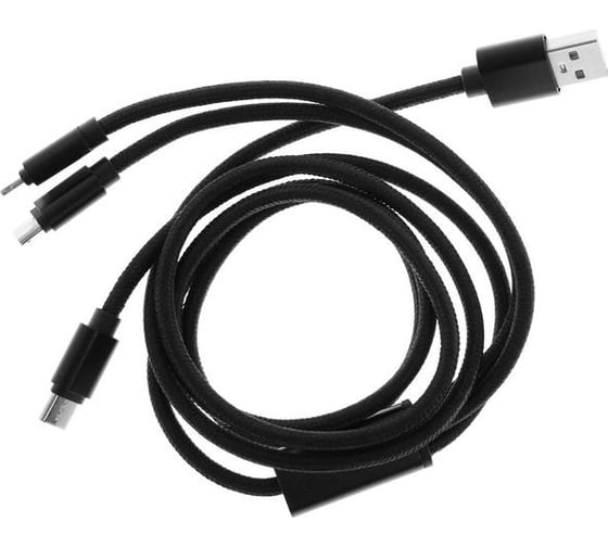 Кабель 3 в 1 LUAZON microUSB/Type-C/Lightning - USB, 2 А, 1 м, оплётка нейлон, черный 4310382 1
