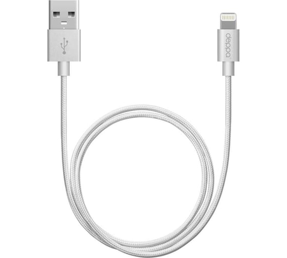Дата-кабель Deppa USB - 8-pin для Apple, алюминий/ нейлон, MFI, 1. 2м, серебро 72187