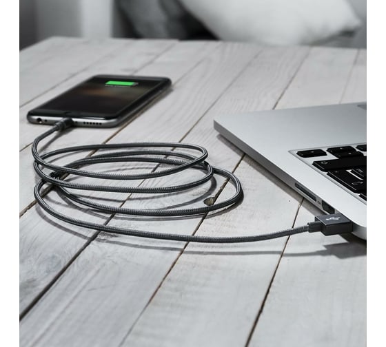 Дата-кабель Deppa USB - 8-pin для Apple, алюминий/ нейлон, MFI, 1. 2м, графит 72189