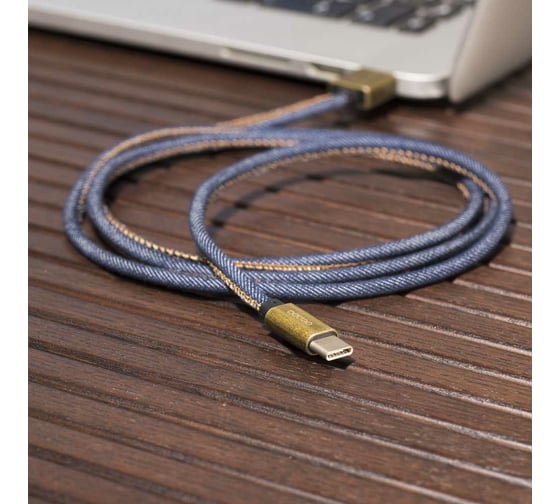 Дата-кабель Deppa Jeans USB - Type-C, медь/ джинса, 1. 2м, синий 72277