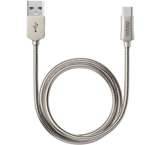 Дата-кабель Deppa Metal USB - Type-C, алюминий, 1.2м, стальной 72274 1
