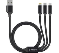 Дата-кабель Deppa 3 в 1: micro USB, USB-C, Ligthning, алюминий, 1. 2м, черный 72299