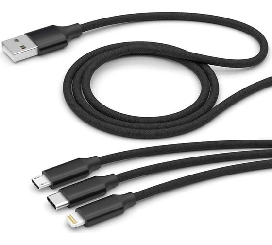 Дата-кабель Deppa 3 в 1: micro USB, USB-C, Ligthning, алюминий, 1. 2м, черный 72299