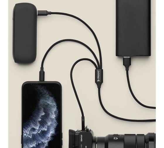 Дата-кабель Deppa 3 в 1: micro USB, USB-C, Ligthning, алюминий, 1. 2м, черный 72299