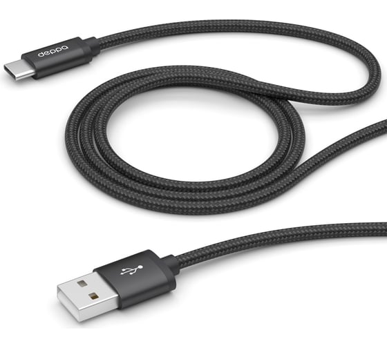 Дата-кабель Deppa Alum USB A - USB Type-C, алюминий/ нейлон, USB 2. 0, 2. 4А, 1.2м, черный, 72328 1