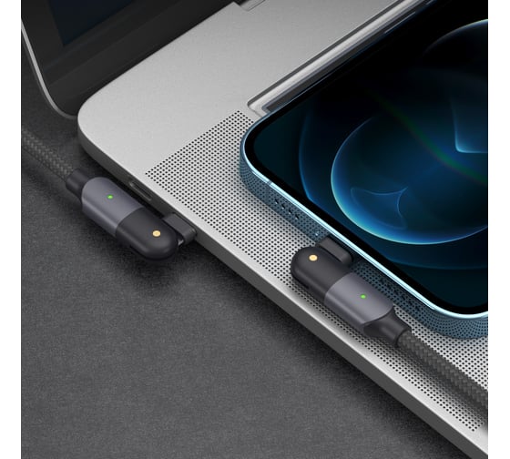 Дата-кабель Deppa USB-C - Lightning, поворотный, 180˚, PD, USB 2. 0, 3A, 1. 2м, алюминий, нейлон 72331 1