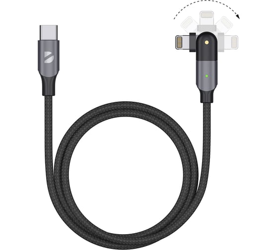 Дата-кабель Deppa USB-C - Lightning, поворотный, 180˚, PD, USB 2. 0, 3A, 1. 2м, алюминий, нейлон 72331