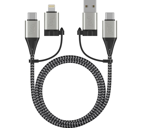 Дата-кабель Deppa 4 в 1: Lightning, USB-C - USB-C, USB-A, алюминий, нейлон, 1. 2м, 3А, черный 72311 1