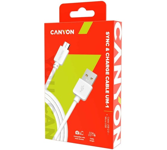 Кабель Canyon UM-1 micro-USB/USB, 1 м White CNE-USBM1W