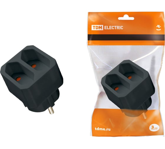 Блок на 2 гнезда TDM ELECTRIC 2П 2,5 А 250 B под плоскую вилку черный SQ1806-0306