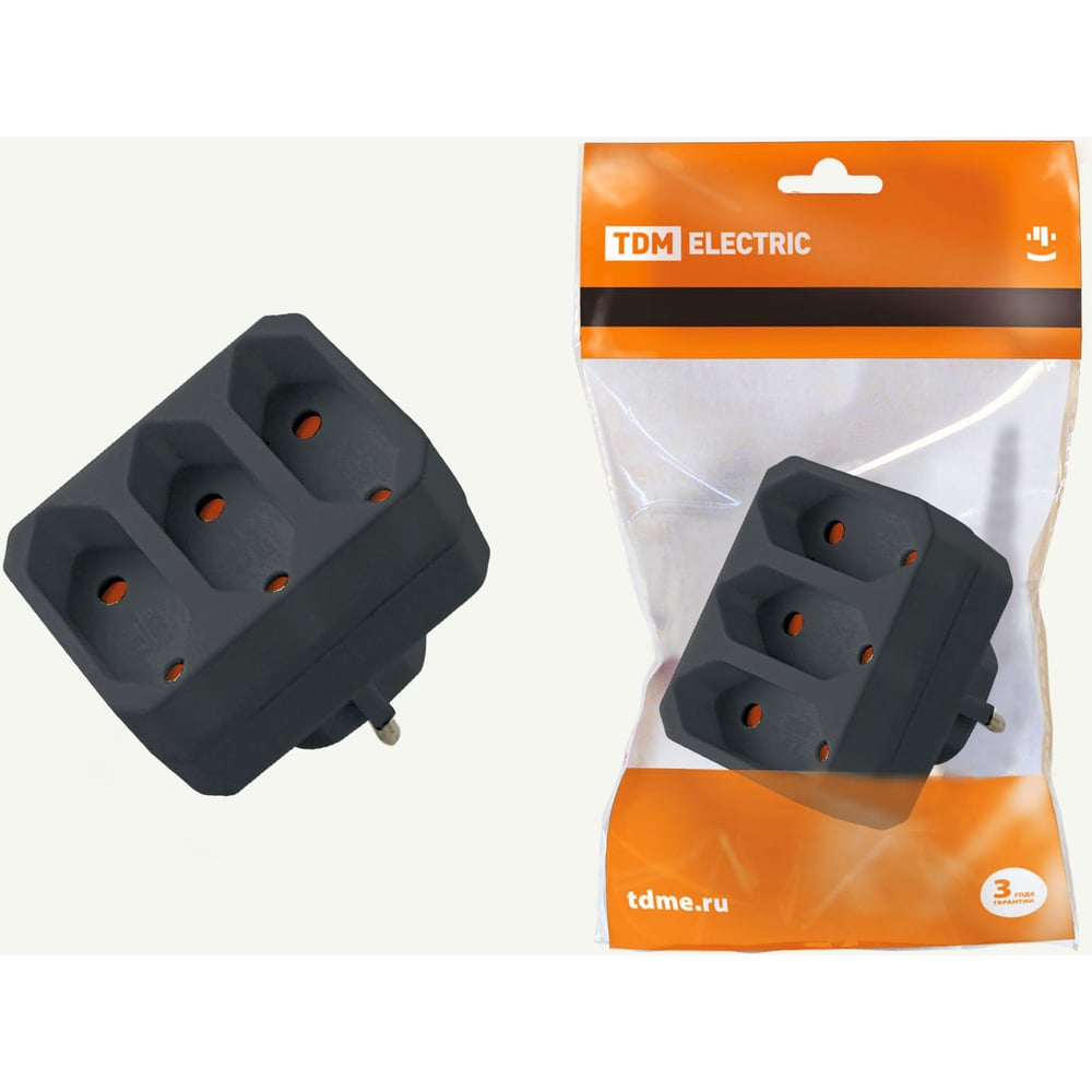 Блок на 3 гнезда TDM 2П 2,5 А 250 B под плоскую вилку черный SQ1806 ...