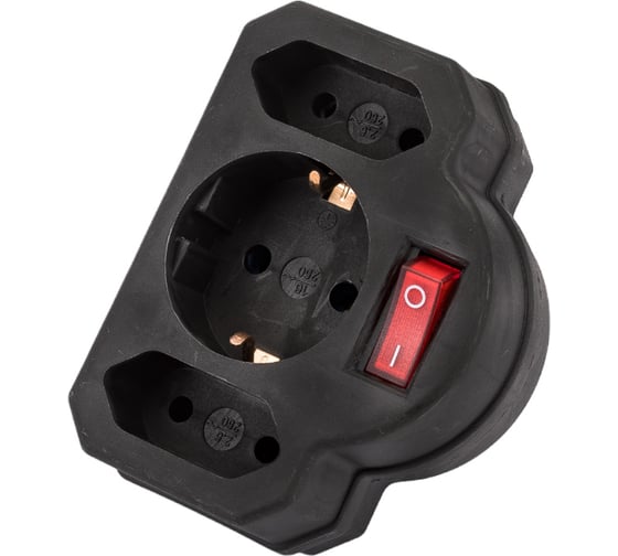 Блок на 3 гнезда с выключателем TDM ELECTRIC с индикацией: 1x2П+3 16А+2x2П 2,5А под плоскую вилку 250B черный SQ1806-0302