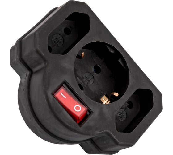 Блок на 3 гнезда с выключателем TDM ELECTRIC с индикацией: 1x2П+3 16А+2x2П 2,5А под плоскую вилку 250B черный SQ1806-0302