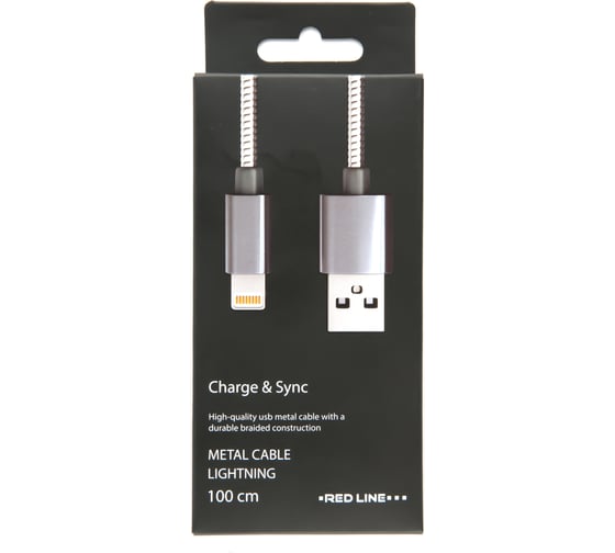 Дата-кабель Red Line S7 USB - 8 - pin для Apple, металлическая обмотка, серебристый УТ000010468