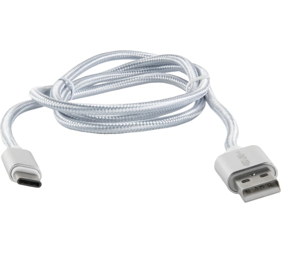 Дата-кабель Red Line USB - Type-C 2.0 нейлоновая оплетка, серебристый УТ000011693