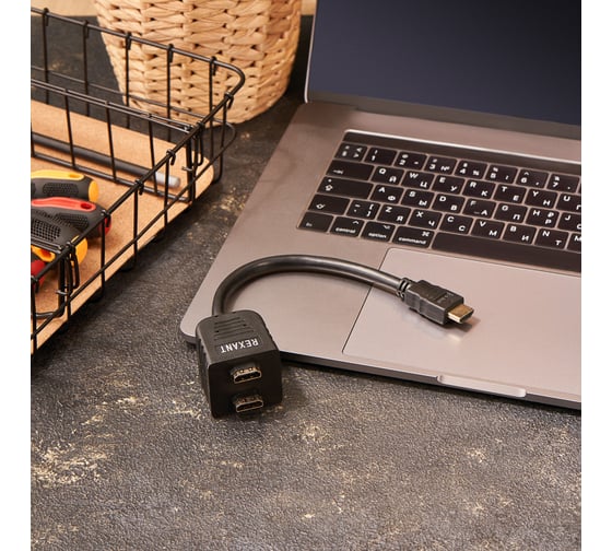 Разветвитель REXANT штекер HDMI - 2 гнезда HDMI с проводом, черный 17-6832