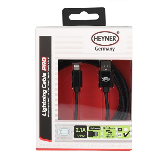 Кабель Heyner Премиум Lightning USB 2.0 DATA Transfer 480 mb/s 2M Черный 511770 1