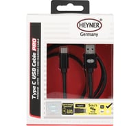 Кабель Heyner Премиум Type C USB 3.0, до 5Gb/сек, быстрая зарядка, 1м Черный 511310