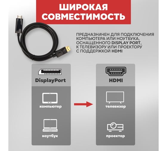 Кабель DisplayPort - HDMI REXANT 4K, 1.8 м 17-6502