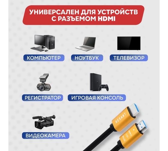 Кабель HDMI 2.0 REXANT Gold, 4К 60Hz, 1,5 метра 17-6103