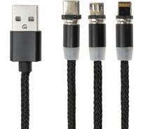 Магнитный кабель SONNEN для зарядки 3в1 USB 2.0-Micro USB/Type-C/Ligtning, 1м, черный 513561
