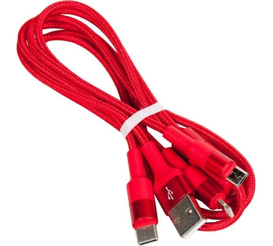 Кабель Hoco USB X26 Xpress 3 в 1 для Lightning, Micro USB, Type-C, 2.0A, длина 1.0м, красный 850781