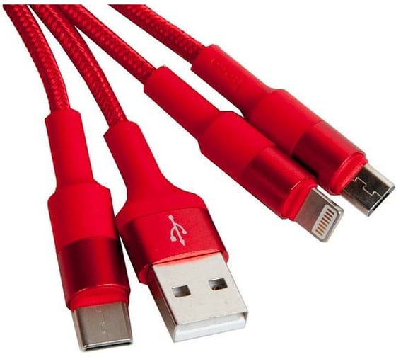 Кабель Hoco USB X26 Xpress 3 в 1 для Lightning, Micro USB, Type-C, 2.0A, длина 1.0м, красный 850781