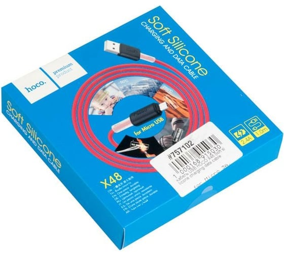 Кабель Hoco USB X48 Soft для Micro USB, 2.4A, длина 1.0м, красный 757102
