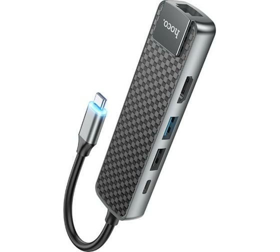 Переходник Hoco HB23 Easy view Type-C адаптер HDMI+USB3.0+USB2.0+RJ45+PD, серый 860806