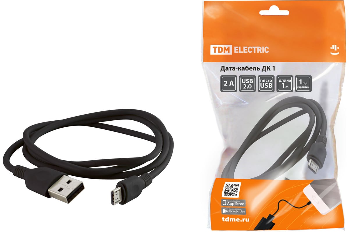 Дата-кабель tdm дк 1, usb - micro usb, 1 м, черный sq1810-0301