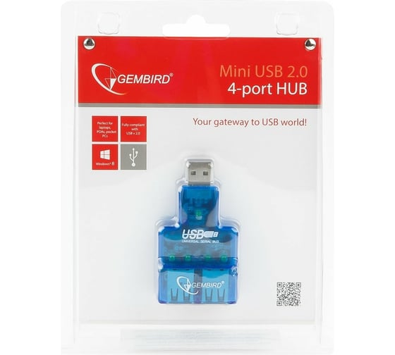Концентратор Gembird USB 2.0, 4 порта, мини, для ноутбука, блистер UHB-CN224