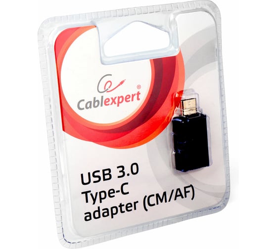 Переходник/адаптер Cablexpert USB3.0 Type-C(M)/AF, с поддержкой OTG, Pro, черный, блистер A-USB3-CMAF-01