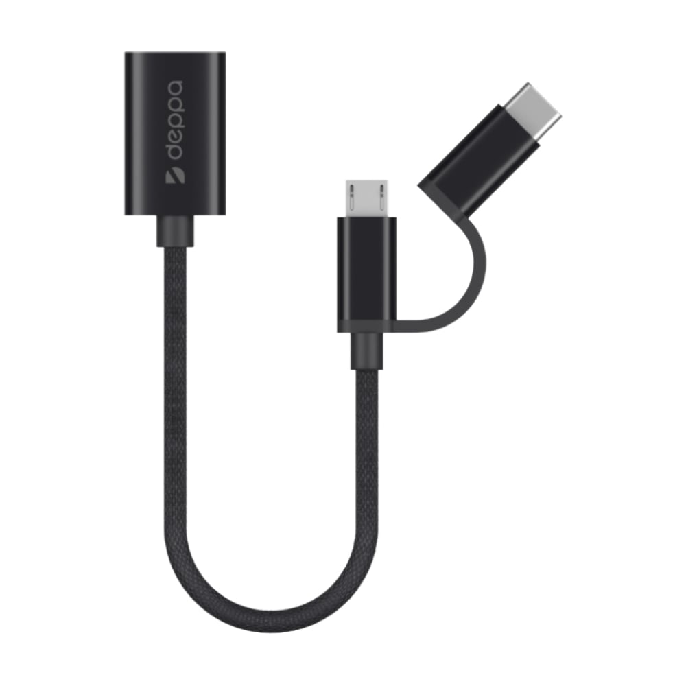  USB - micro USB+USB-C Deppa OTG, алюминий, нейлон, 0,15 м .