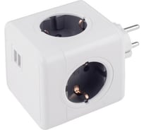 Разветвитель ROCKETSOCKET Cube Original 4 Euro 16A, 2 USB A с блоком 5В/2.1А цвет серый GN1204