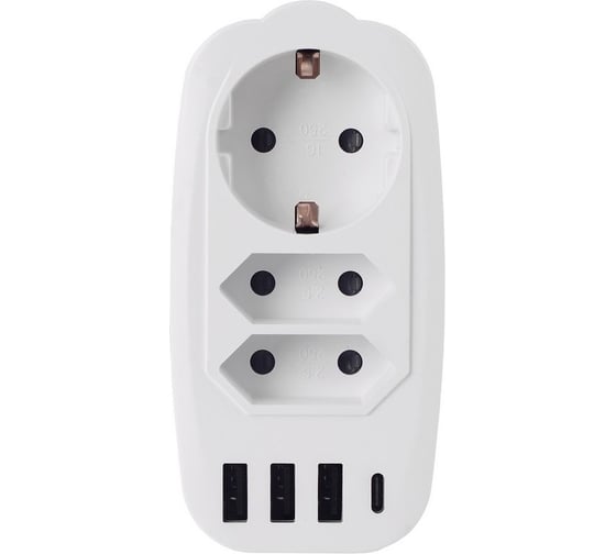 Разветвитель ROCKETSOCKET Socket Adapter 3 Euro 16A, 3 USB 3A+C с блоком 5В/3.1А  цвет белый GN4603