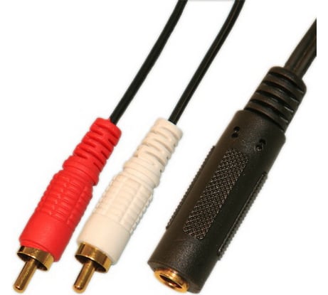Переход 2 x RCA штекер - 6.35мм гнездо стерео Pro Legend пластик с кабелем 0,3м, Gold, PL2277
