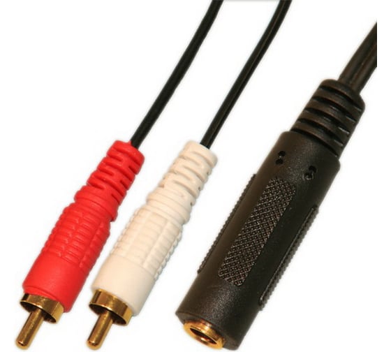 Переход 2 x RCA штекер - 6.35мм гнездо стерео Pro Legend пластик с кабелем 0,3м, Gold, PL2277