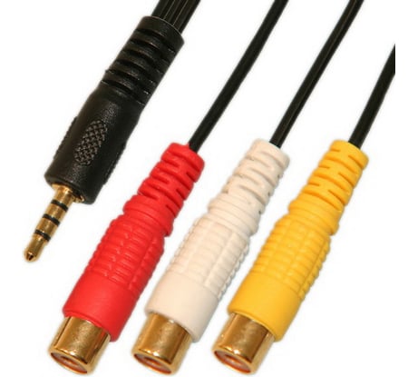 Переход 3.5мм штекер 4 контакта - 3 x RCA гнездо Pro Legend пластик с кабелем 0,3м, Gold, PL2268