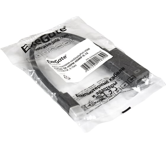 Кабель-переходник ExeGate miniDisplayPort-HDMI EX-mDPM-HDMIF-0.15 mini20M 19F, 0,15м 284922