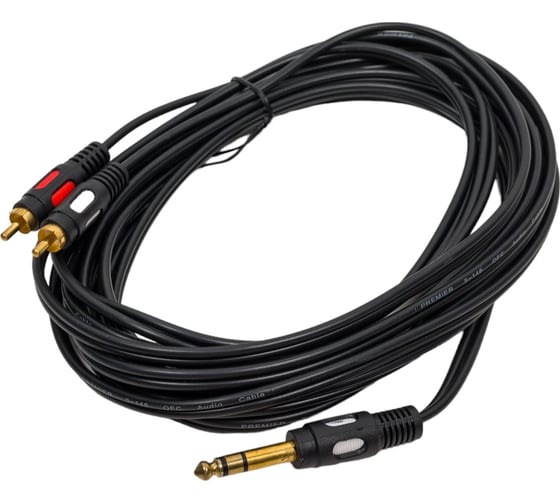 Шнур Pro Legend 6.35мм штекер стерео - 2 x RCA штекер OD4.0x8.0мм 5.0м, Gold PL1089