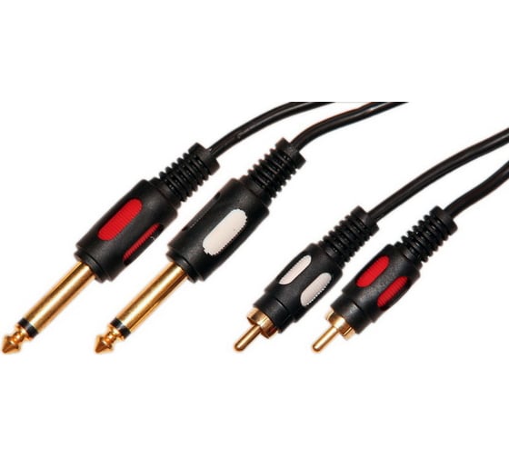 Шнур Pro Legend 2x6.3мм штекер моно - 2 x RCA штекер OD4.0x8.0мм 1.5м, Gold PL1084