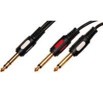 Шнур Pro Legend 6.35мм штекер стерео - 2x6.35мм штекер моно OD4.0x8.0мм 1.5м, Gold PL1093