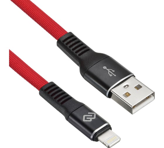 Кабель DIGMA LIGHT-1.2M-FLAT-BLK USB (m)-Lightning (m) 1.2м черный/красный плоский 1шт в упак. 1080338 1