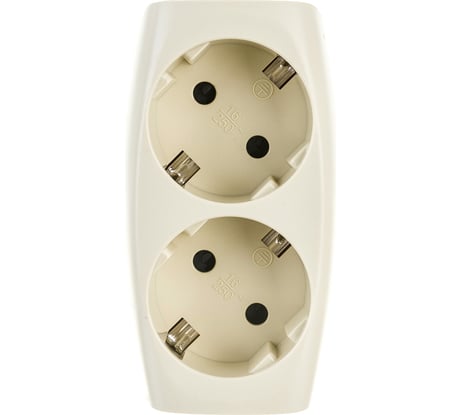 Тройник с заземлением и шторками SP-2e-I слоновая кость, 2 гнезда ЭРА Б0002369