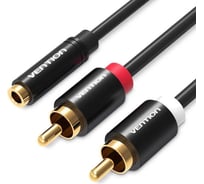 Кабель VENTION аудио Jack 3,5 mm F/2RCA M - 2м Чёрный VAB-R01-S200
